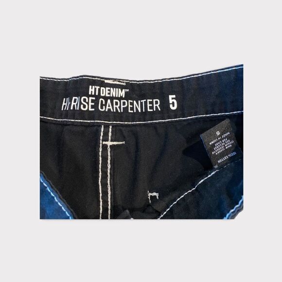 Hi Waisted Wide Leg Black Y2K Goth Edgy Punk Pants With Hooks - Picture 5 of 6